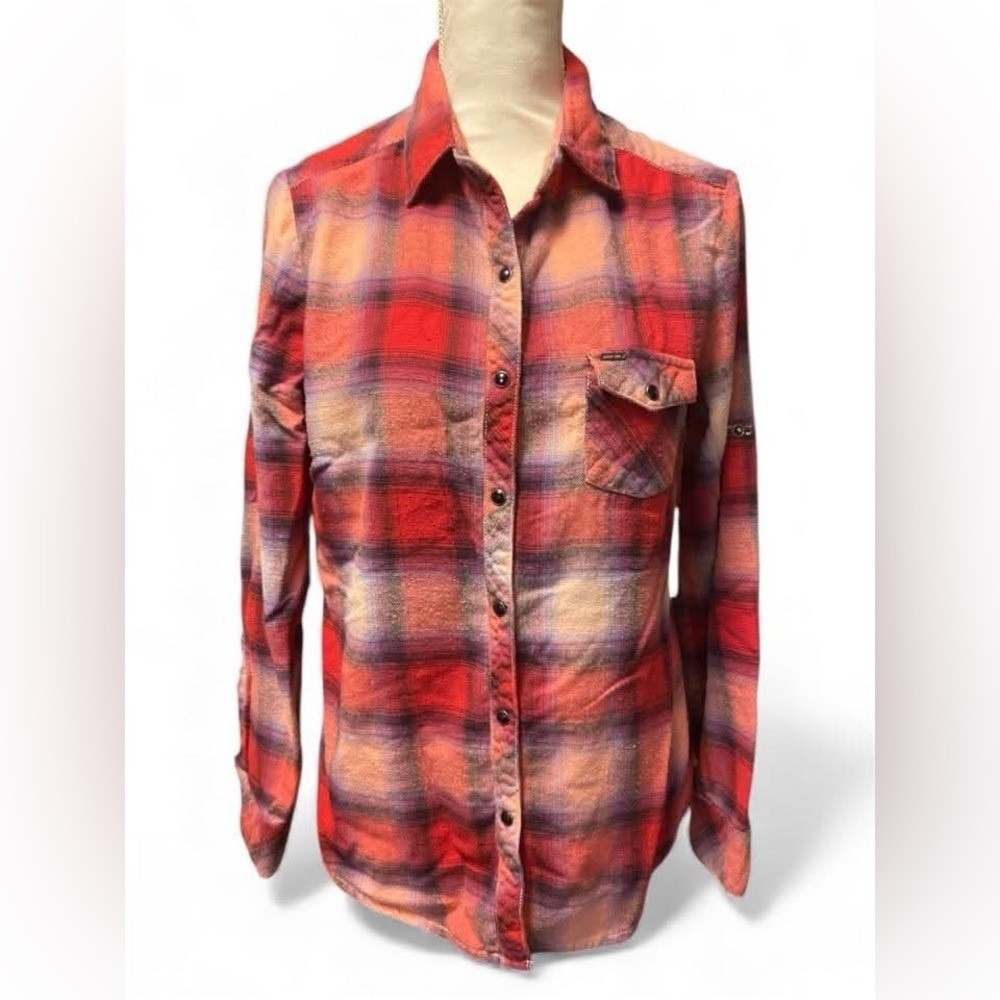 Dear John 100% Cotton Plaid Flannel Button Down Shirt Womens Medium Preloved